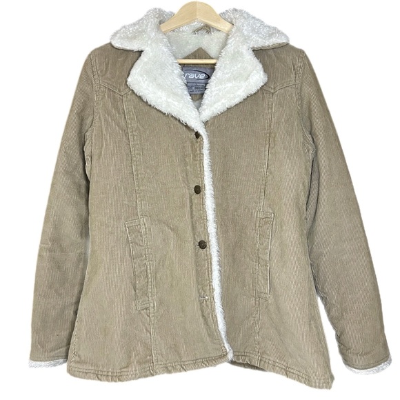 Vintage 90s Y2K Rave Womens Corduroy Sherpa Jacket Afghan Coat Faux Fur Sz Large - Picture 1 of 13